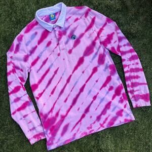 Teenage Tie Dye Cracked Earth Long Sleeve Rugby Polo Shirt Skater 90s Y2K Indie